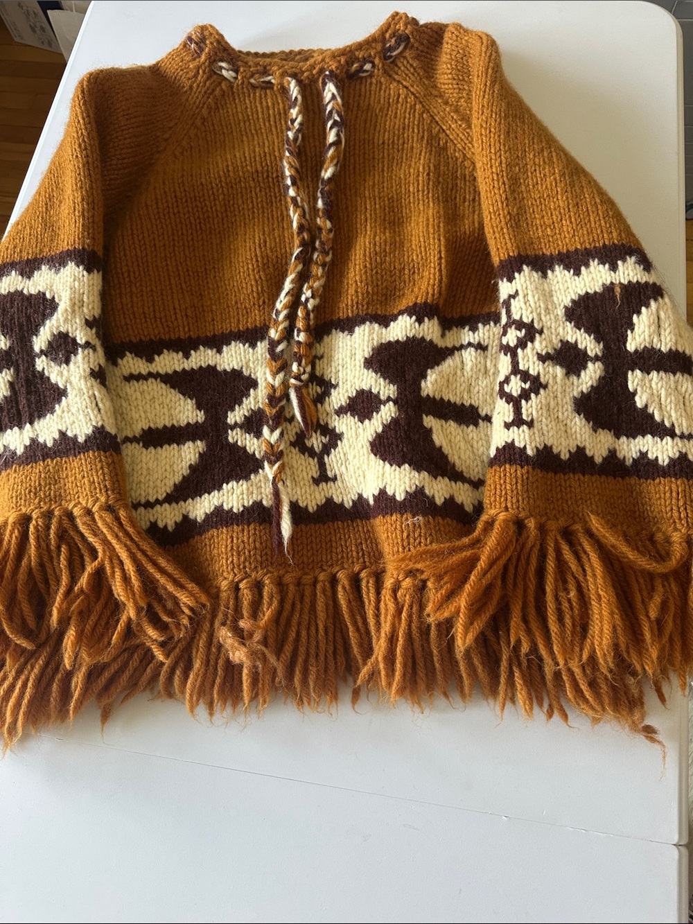 UNISEX Cowichan Fringed Knit Pullover Sweater handmade